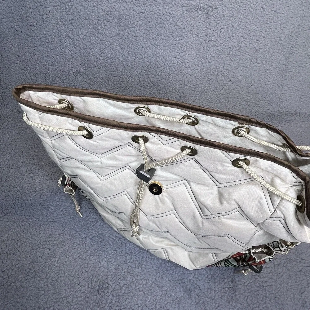 Cinda B Backpack Tote‎ Quilted Bag Beige Chevron Geometric
